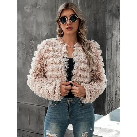 Women's Fall Open Front Cardigan Faux Fur Coat Vintage Parka Shaggy Jacket Coat - Picture 2 of 6
